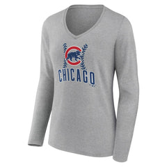 Chicago Cubs Women's Fastball Long Sleeve V-Neck T-Shirt Gray