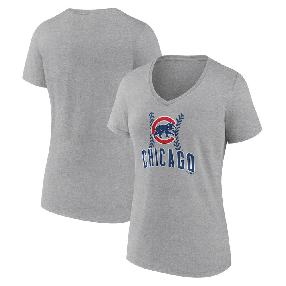 Chicago Cubs Women's Fastball V-Neck T-Shirt Gray