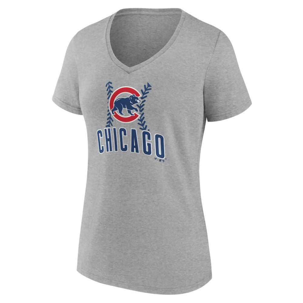 Chicago Cubs Women's Fastball V-Neck T-Shirt Gray