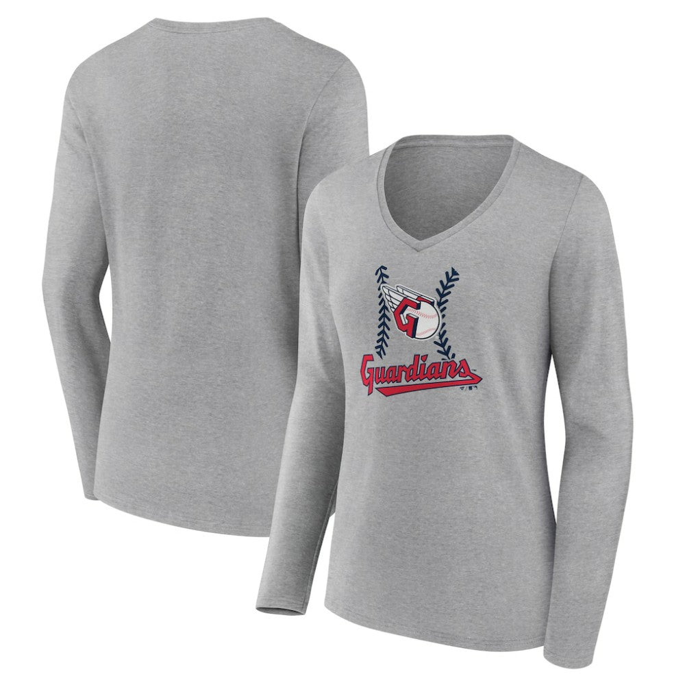 Cleveland Guardians Women's Fastball Long Sleeve V-Neck T-Shirt Gray