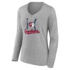 Cleveland Guardians Women's Fastball Long Sleeve V-Neck T-Shirt Gray