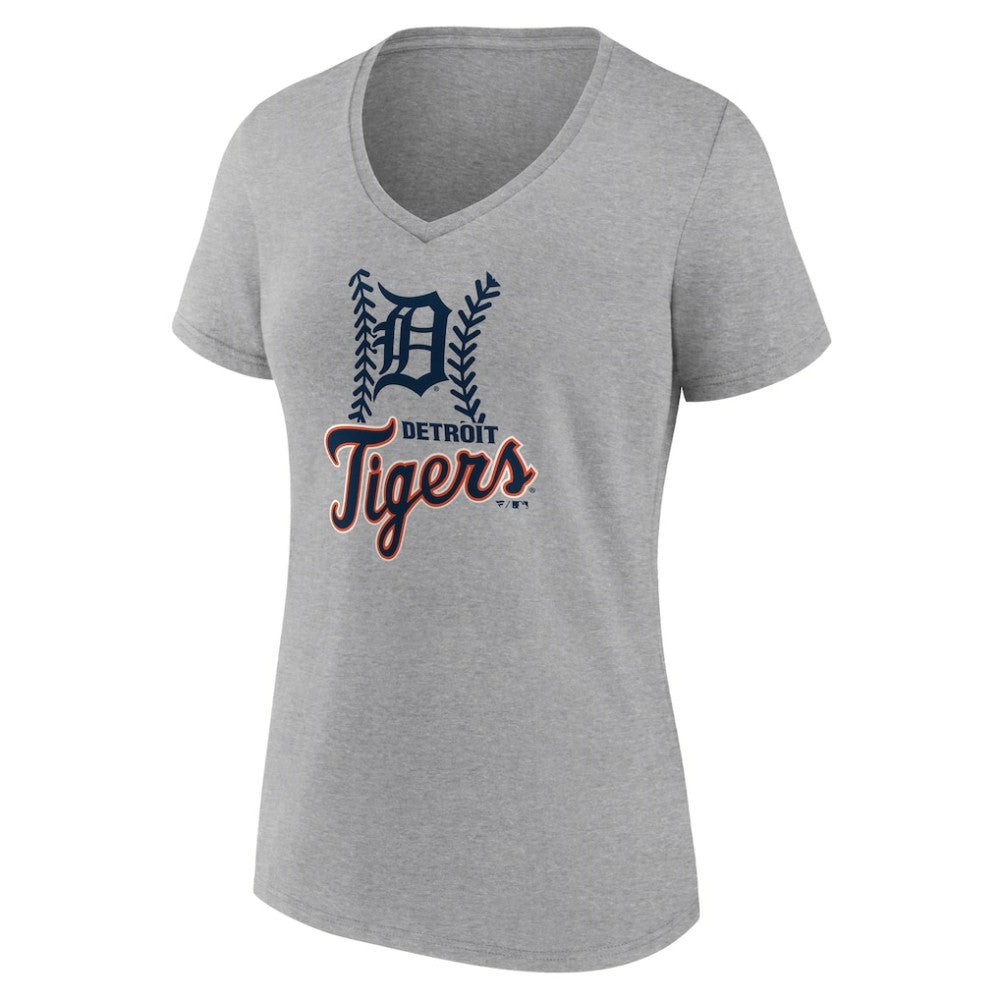 Detroit Tigers Women's Fastball V-Neck T-Shirt Gray