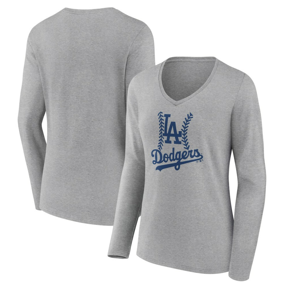 Los Angeles Dodgers Women's Fastball Long Sleeve V-Neck T-Shirt Gray