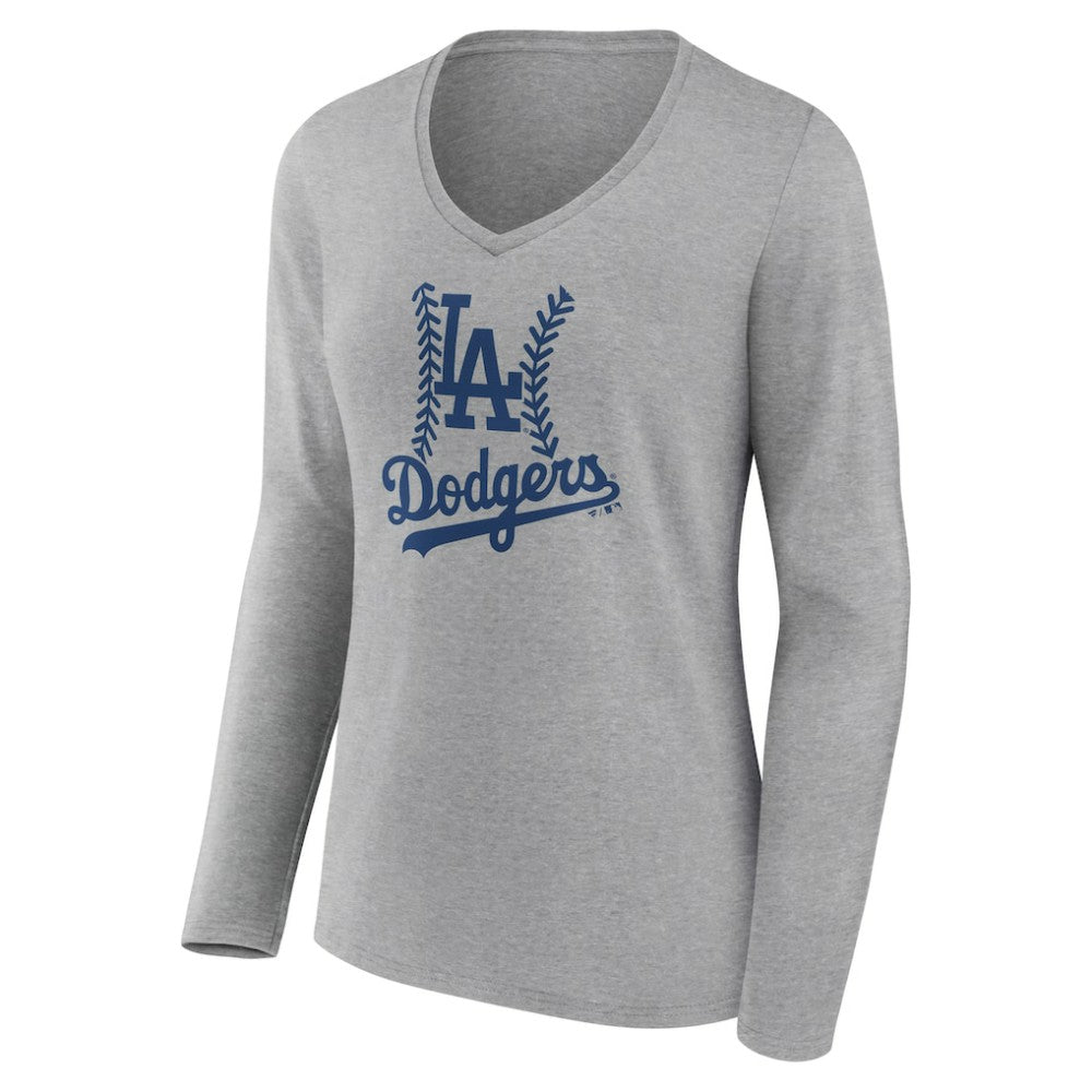 Los Angeles Dodgers Women's Fastball Long Sleeve V-Neck T-Shirt Gray
