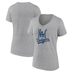 Los Angeles Dodgers Women's Fastball V-Neck T-Shirt Gray