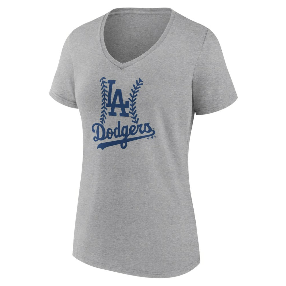 Los Angeles Dodgers Women's Fastball V-Neck T-Shirt Gray