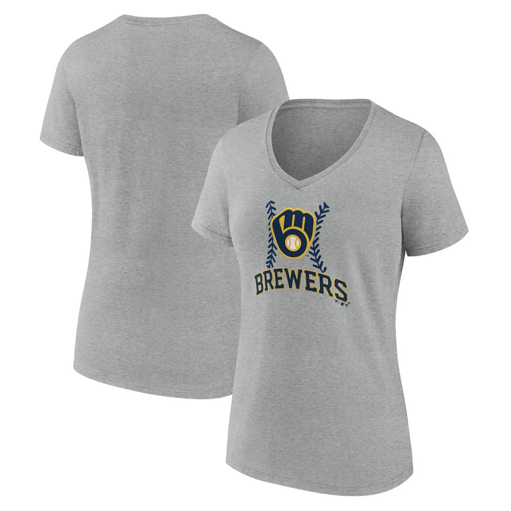 Milwaukee Brewers Women's Fastball V-Neck T-Shirt Gray