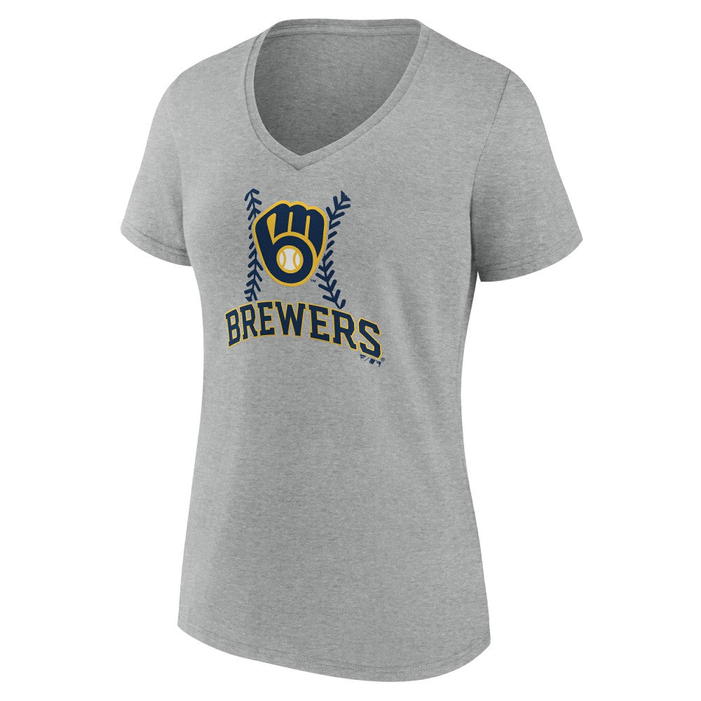 Milwaukee Brewers Women's Fastball V-Neck T-Shirt Gray