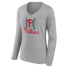 Philadelphia Phillies Women's Fastball Long Sleeve V-Neck T-Shirt Gray