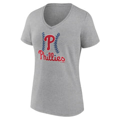 Philadelphia Phillies Women's Fastball V-Neck T-Shirt Gray