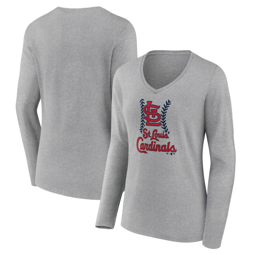 St. Louis Cardinals Women's Fastball Long Sleeve V-Neck T-Shirt Gray