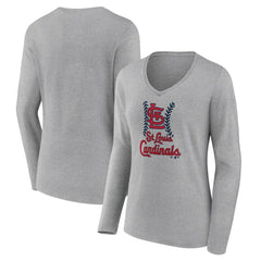 St. Louis Cardinals Women's Fastball Long Sleeve V-Neck T-Shirt Gray