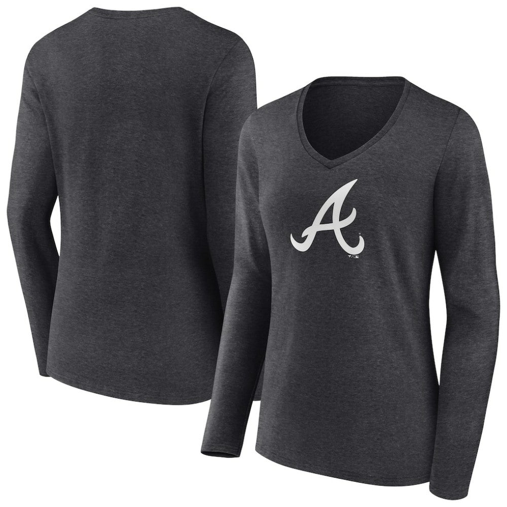 Atlanta Braves Women's Monochrome Long Sleeve V-Neck T-Shirt Charcoal