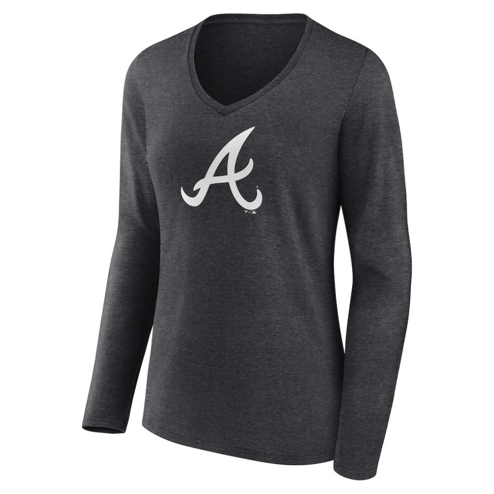 Atlanta Braves Women's Monochrome Long Sleeve V-Neck T-Shirt Charcoal
