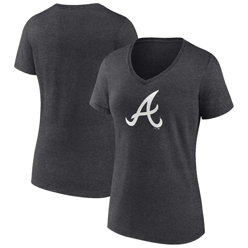 Atlanta Braves Women's Monochrome V-Neck T-Shirt Charcoal