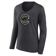 Chicago Cubs Women's Monochrome Long Sleeve V-Neck T-Shirt Charcoal