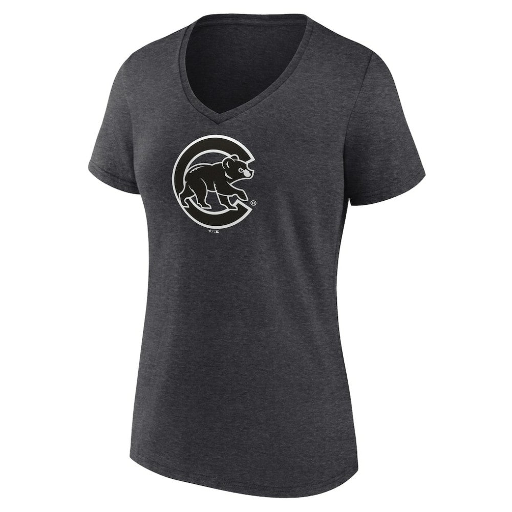 Chicago Cubs Women's Monochrome V-Neck T-Shirt Charcoal