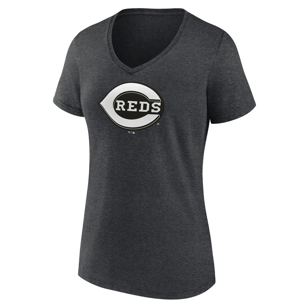 Cincinnati Reds Women's Monochrome V-Neck T-Shirt Charcoal