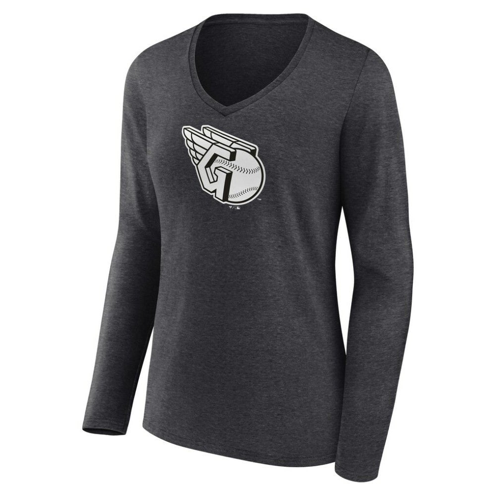 Cleveland Guardians Women's Monochrome Long Sleeve V-Neck T-Shirt Charcoal
