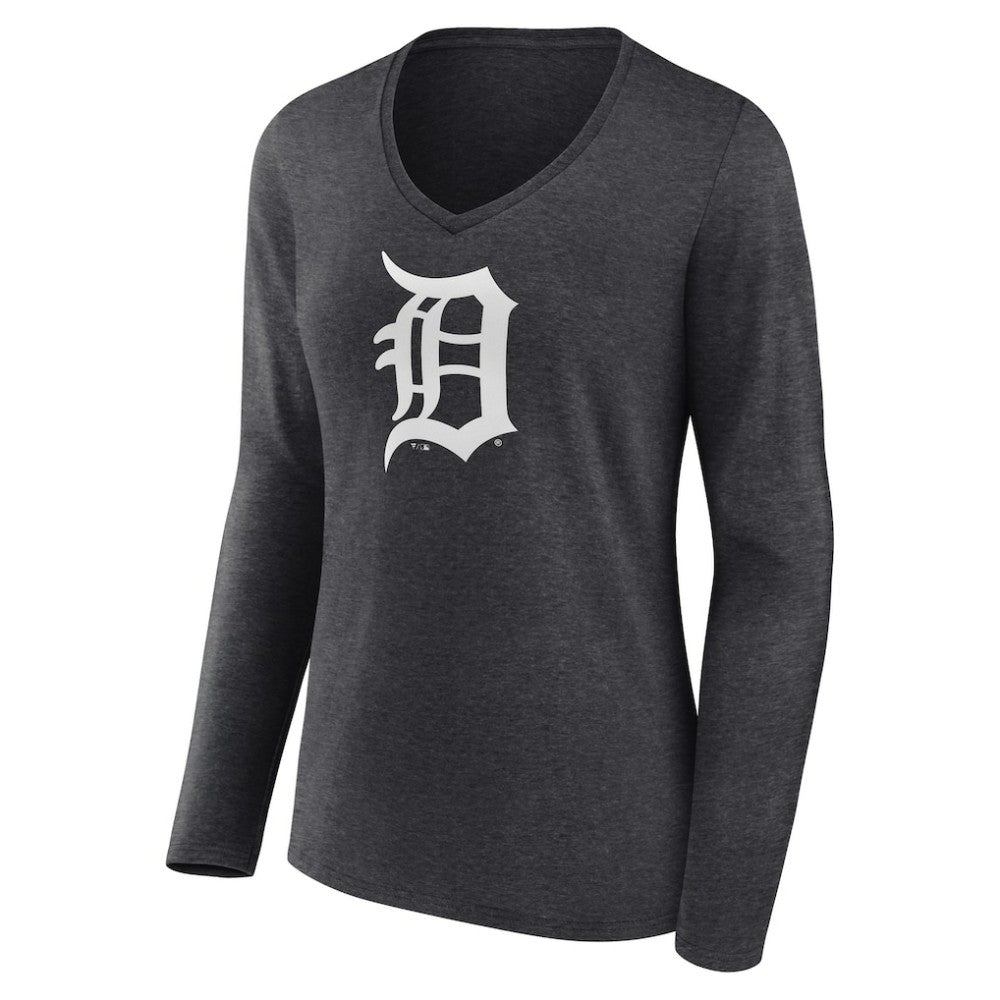 Detroit Tigers Women's Monochrome Long Sleeve V-Neck T-Shirt Charcoal