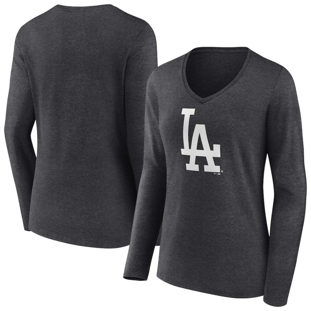 Los Angeles Dodgers Women's Monochrome Long Sleeve V-Neck T-Shirt Charcoal