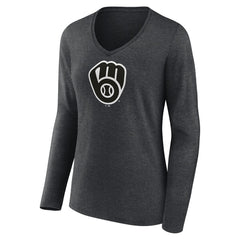 Milwaukee Brewers Women's Monochrome Long Sleeve V-Neck T-Shirt Charcoal