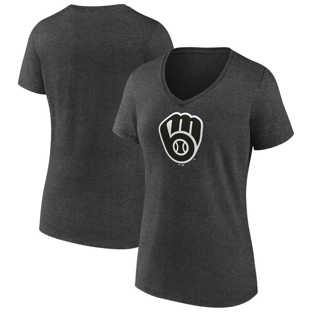 Milwaukee Brewers Women's Monochrome V-Neck T-Shirt Charcoal
