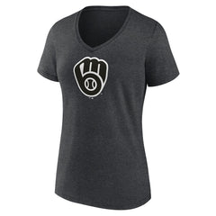 Milwaukee Brewers Women's Monochrome V-Neck T-Shirt Charcoal