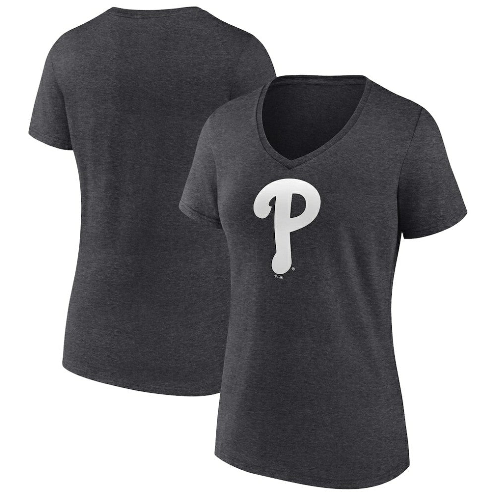 Philadelphia Phillies Women's Monochrome V-Neck T-Shirt Charcoal