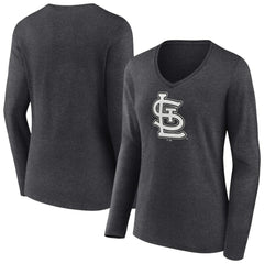 St. Louis Cardinals Women's Monochrome Long Sleeve V-Neck T-Shirt Charcoal