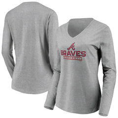 Atlanta Braves Women's Evanston Stencil Long Sleeve V-Neck T-Shirt Gray