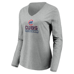 Chicago Cubs Women's Evanston Stencil Long Sleeve V-Neck T-Shirt Gray