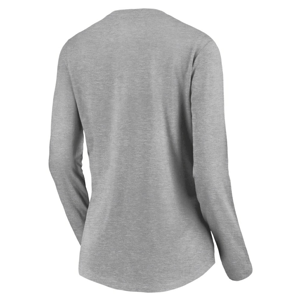 Chicago Cubs Women's Evanston Stencil Long Sleeve V-Neck T-Shirt Gray