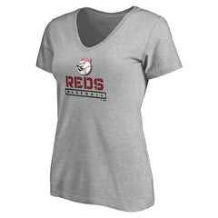 Cincinnati Reds Women's Evanston Stencil V-Neck T-Shirt Gray