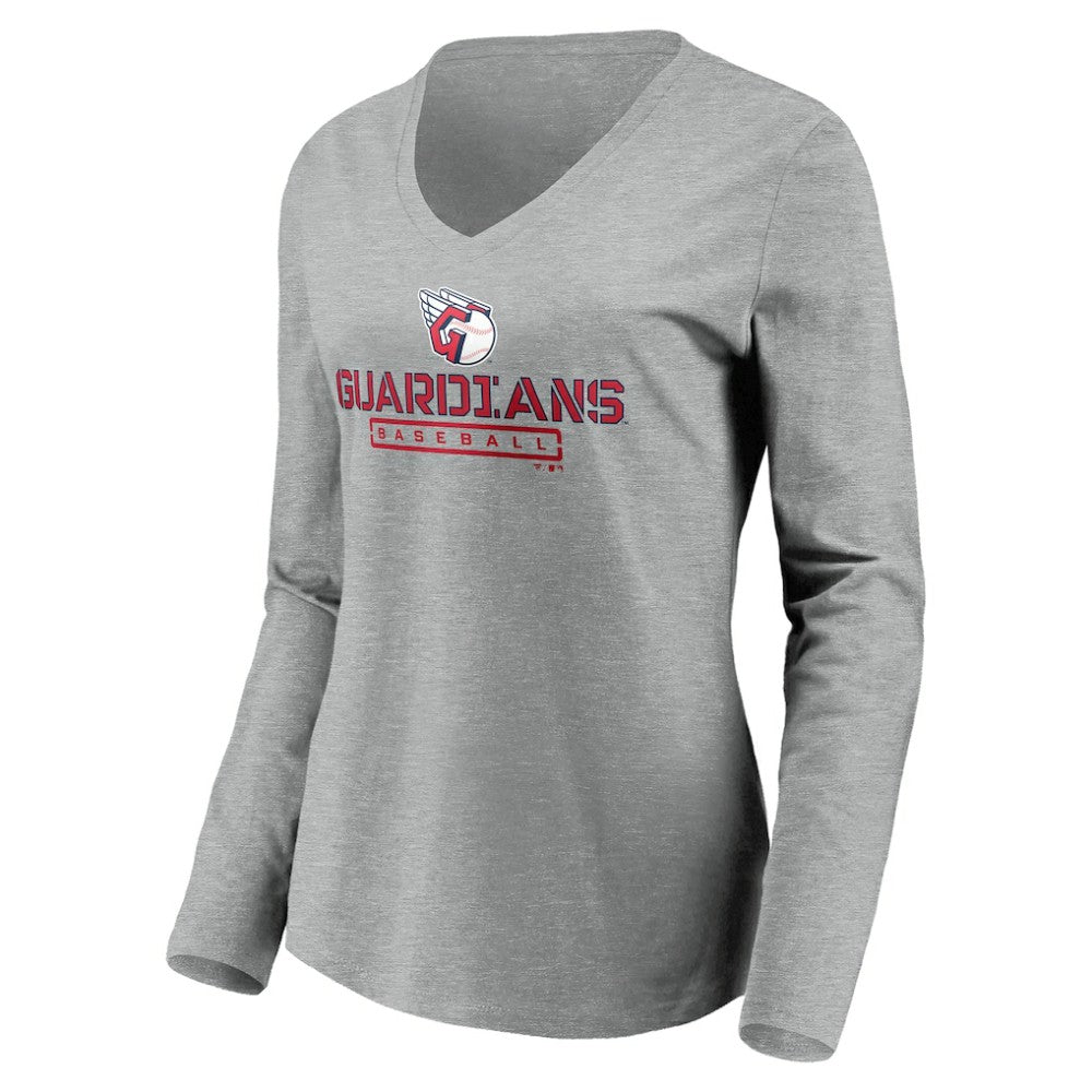 Cleveland Guardians Women's Evanston Stencil Long Sleeve V-Neck T-Shirt Gray