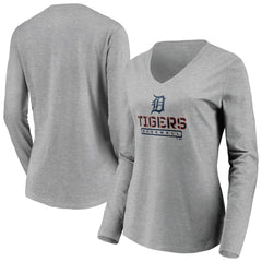 Detroit Tigers Women's Evanston Stencil Long Sleeve V-Neck T-Shirt Gray