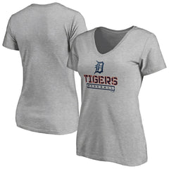 Detroit Tigers Women's Evanston Stencil V-Neck T-Shirt Gray