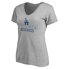 Los Angeles Dodgers Women's Evanston Stencil V-Neck T-Shirt Gray