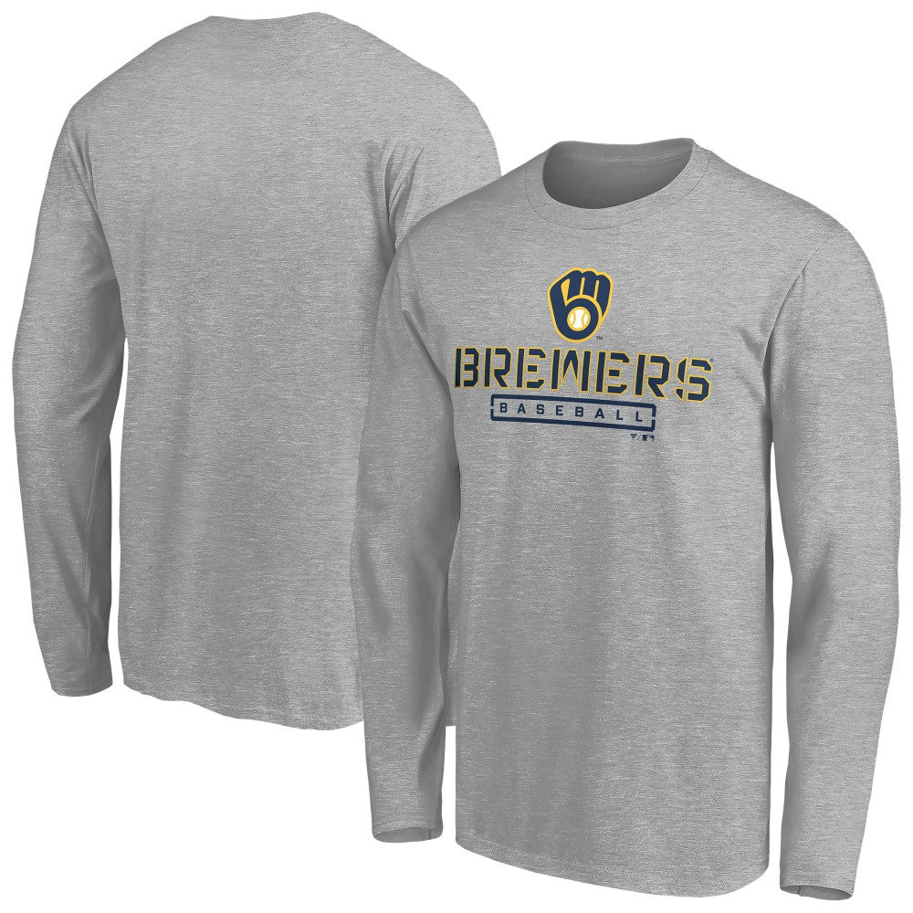 Milwaukee Brewers Evanston Stencil Long Sleeve T-Shirt Gray