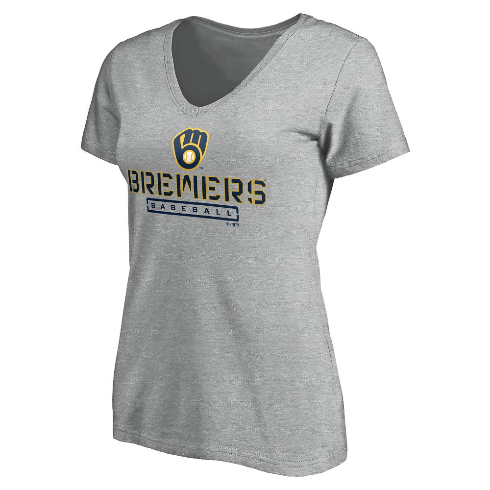 Milwaukee Brewers Women's Evanston Stencil V-Neck T-Shirt Gray