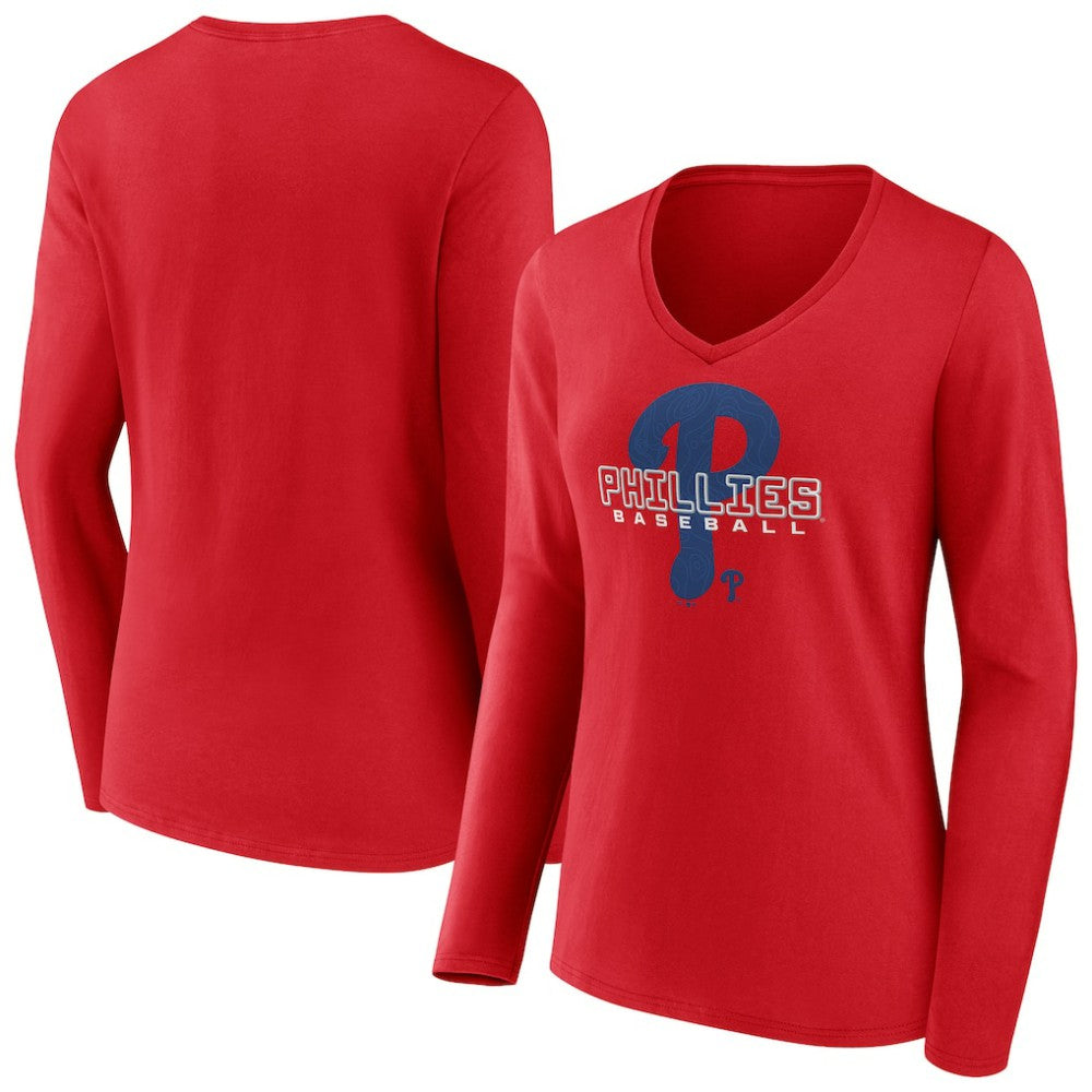 Philadelphia Phillies Women's Stellar Long Sleeve V-Neck T-Shirt Red
