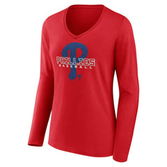 Philadelphia Phillies Women's Stellar Long Sleeve V-Neck T-Shirt Red