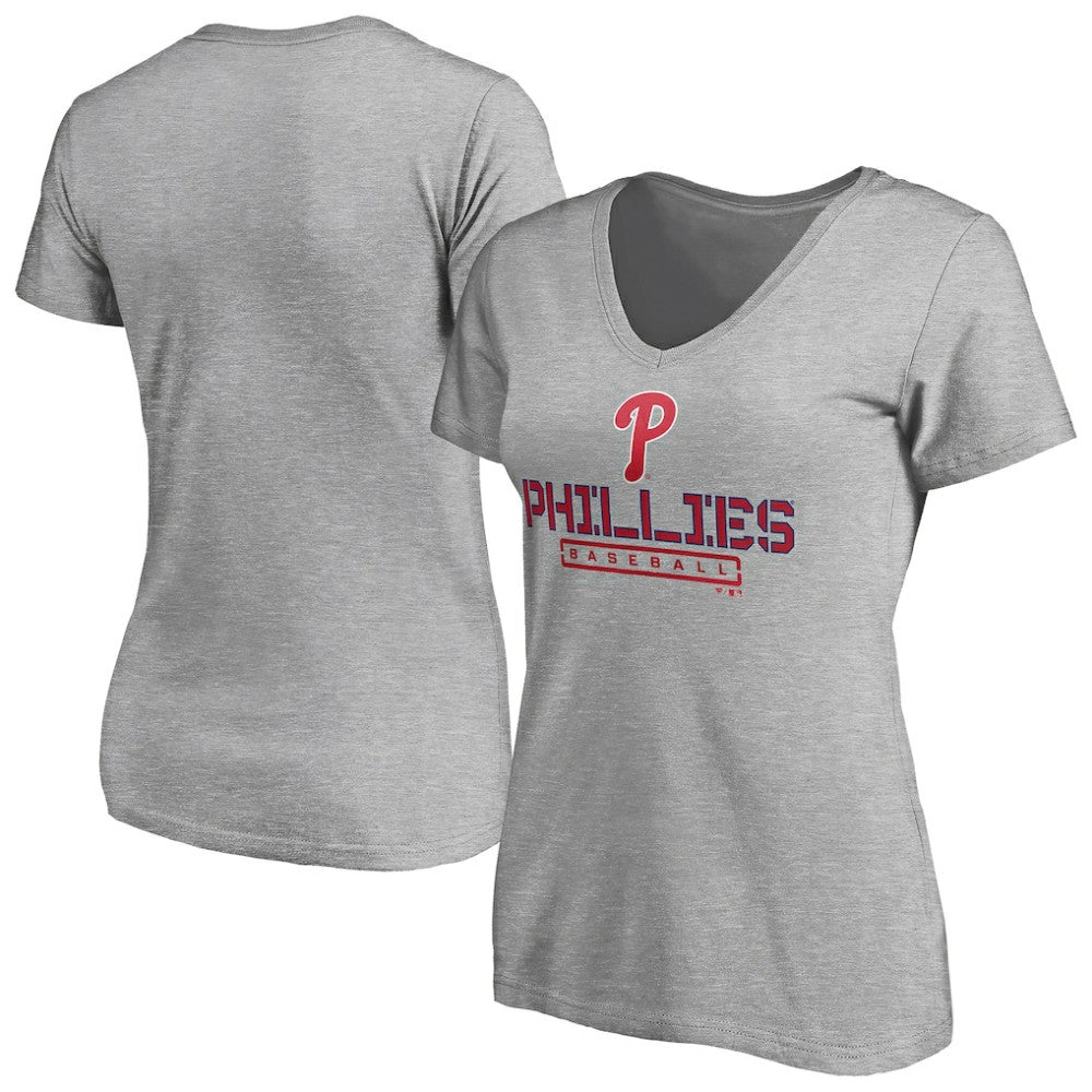 Philadelphia Phillies Women's Evanston Stencil V-Neck T-Shirt Gray