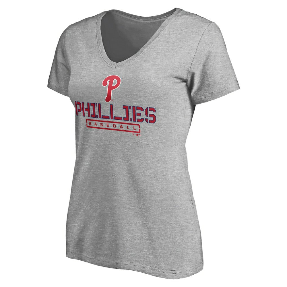 Philadelphia Phillies Women's Evanston Stencil V-Neck T-Shirt Gray