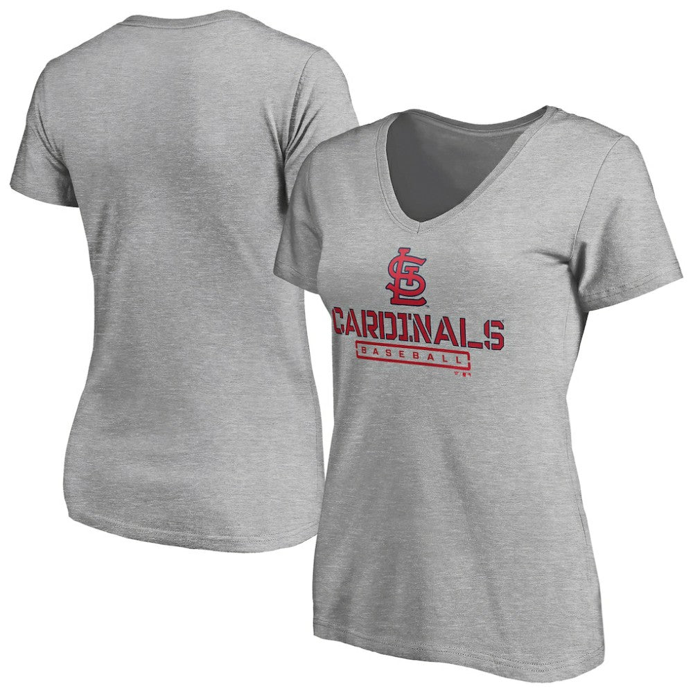 St. Louis Cardinals Women's Evanston Stencil V-Neck T-Shirt Gray