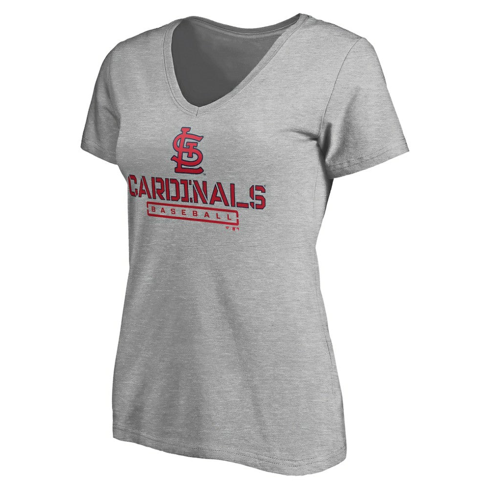 St. Louis Cardinals Women's Evanston Stencil V-Neck T-Shirt Gray