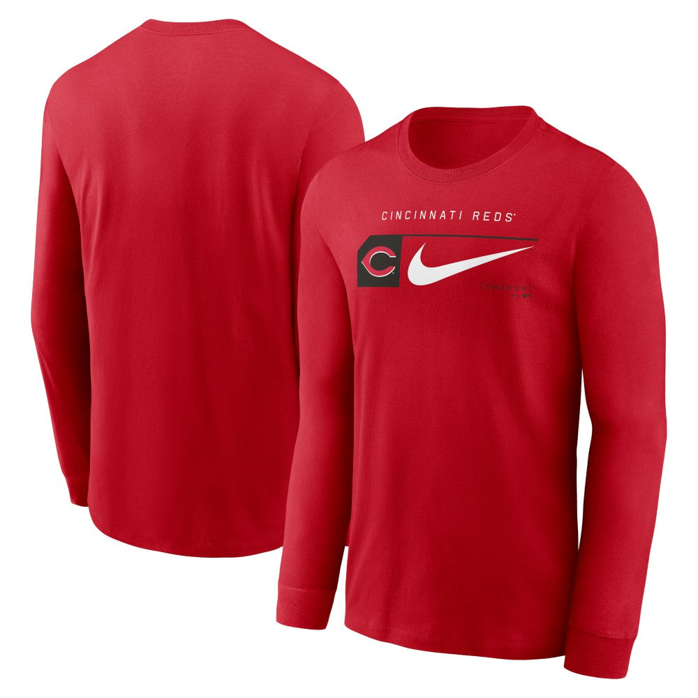 Cincinnati Reds Local Logo Swoosh Lockup Long Sleeve T-Shirt Red | Nike