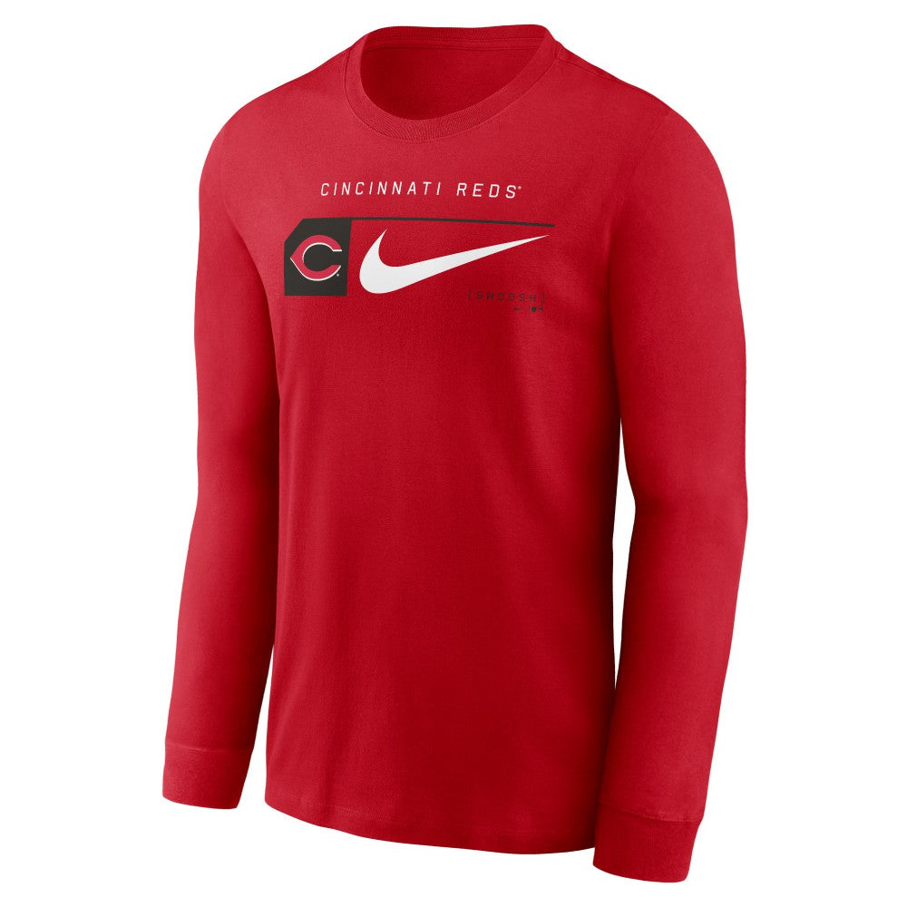 Cincinnati Reds Local Logo Swoosh Lockup Long Sleeve T-Shirt Red | Nike