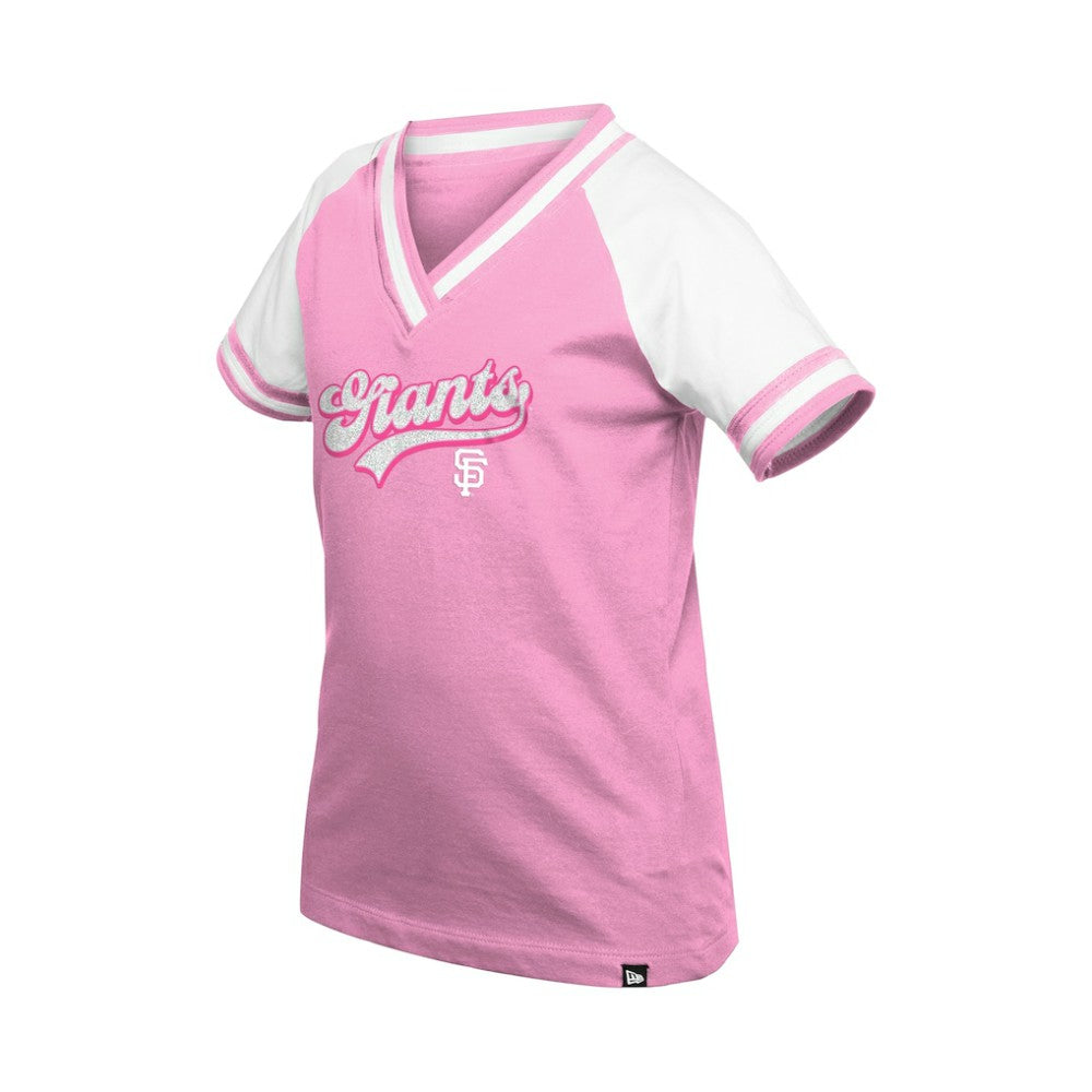 San Francisco Giants Girls Youth Mommy & Me Raglan V-Neck T-Shirt Pink | New Era