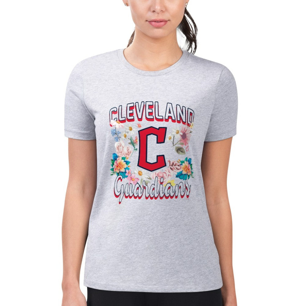 Cleveland Guardians G-III 4Her by Carl Banks Women's Super-Slim Fit Lightweight Flowers Graphic T-Shirt Heather Gray